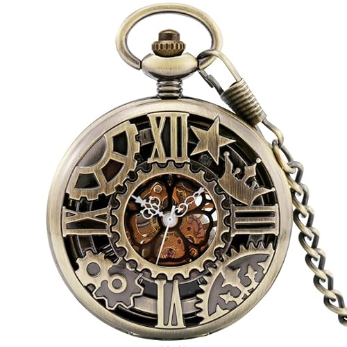 Bronze Hollow Gear Star Mechanische Handaufzug Taschenuhr Fob Kette Anhänger Taschenuhr Geschenke Männer Frauen von HIFFEY