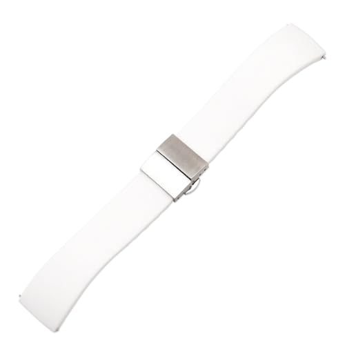 HIFFEY 14 mm 16 mm 18 mm 20 mm 22 mm 24 mm Silikon-Gummi-Uhrenarmband, Sport-Schnellverschluss-Band, Doppeldruck-Schmetterlingsschnalle, Handgelenk-Armband (Color : White, Size : 20mm) von HIFFEY