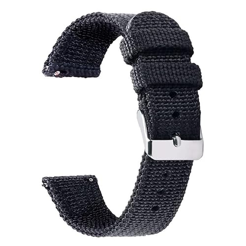 HIFFEY 18 mm 20 mm 22 mm 24 mm Nylon-Canvas-Armband, weich gewebt, universelles Schnellverschluss-Armband for Männer und Frauen (Color : Black, Size : 18MM_SILVER BUCKLE) von HIFFEY