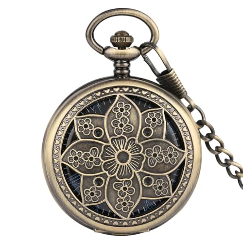 HIFFEY Bronze Lotusblume manuelle mechanische Taschenuhr blau römische Ziffern Display Handaufzug Anhänger Uhr Retro Geschenke von HIFFEY