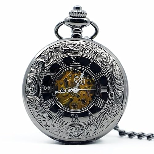 HIFFEY Einzigartige Herrenuhr mit klarer Glasabdeckung, weißes Zifferblatt, römische Ziffern, Halskettenanhänger, Geschenk, mechanische Taschenuhr for Männer und Frauen (Color : PJX1216) von HIFFEY