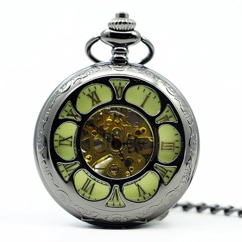 HIFFEY Einzigartige Herrenuhr mit klarer Glasabdeckung, weißes Zifferblatt, römische Ziffern, Halskettenanhänger, Geschenk, mechanische Taschenuhr for Männer und Frauen (Color : PJX1217) von HIFFEY