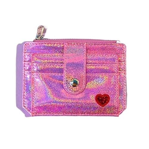 HIFFEY Glänzende Kartentasche for Mädchen, Führerscheintasche, Herz-Haspe, Ausweis, Kreditkartenetui, Visitenkartentaschen (Color : Pink) von HIFFEY