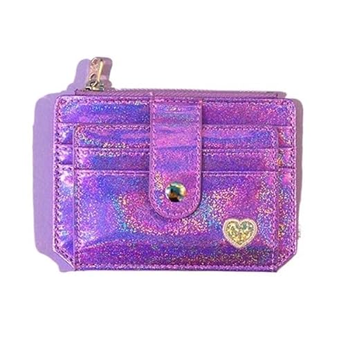 HIFFEY Glänzende Kartentasche for Mädchen, Führerscheintasche, Herz-Haspe, Ausweis, Kreditkartenetui, Visitenkartentaschen (Color : Purple) von HIFFEY