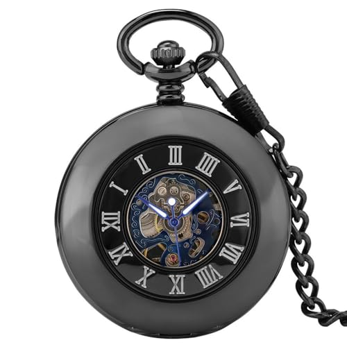 HIFFEY Glatte Schwarze mechanische Taschenuhr mit Handaufzug, weiße römische Ziffernabdeckung, manueller Mechanismus, hängende Taschenuhr von HIFFEY