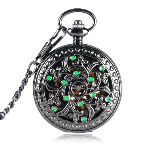 HIFFEY Gold arabische Ziffern Zifferblatt Handaufzug Taschenuhr Männer Vintage Schwarze Blume grüne Punkte Hohle manuelle mechanische Taschenuhr von HIFFEY