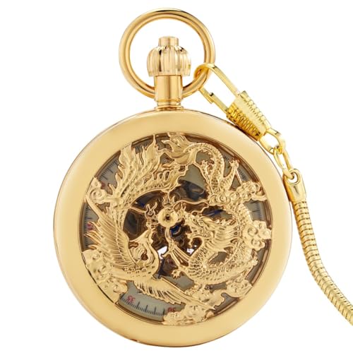 HIFFEY Klassische Hohle automatische mechanische Goldtaschenuhr Dragon Phoenix Design High-End-Anhänger-Halskette Frauen arabisches Ziffernblatt von HIFFEY