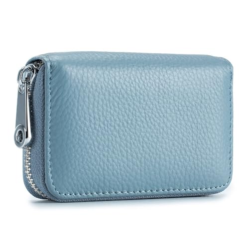 HIFFEY Leder Männer Frauen Kartenhalter Beutel Kleine Reißverschluss Geldbörse Geldbörse RFID ID Business Kreditkartentaschen (Color : Blue) von HIFFEY