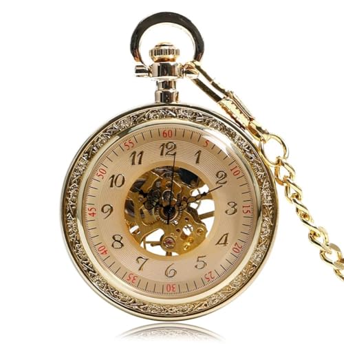 HIFFEY Luxus Gold Handaufzug Mechanische Taschenuhr Männer Offenes Gesicht Arabischen Ziffern Zifferblatt Antike Anhänger Uhr Tasche Kette von HIFFEY