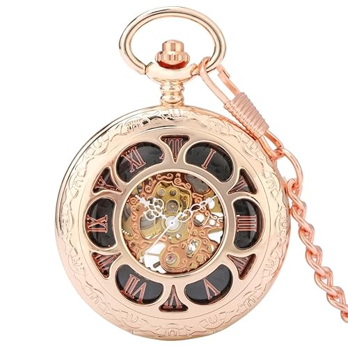 HIFFEY Rose Gold Hohle Blume Römische Ziffern Display Mechanische Taschenuhr Exquisite Luxus Anhänger Handaufzug Uhr mit Kette von HIFFEY