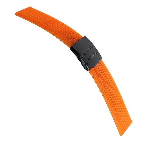 HIFFEY Silikon-Sportarmband, 20 mm, 22 mm, 24 mm, Faltschließe, weiches Gummi, Herren-Ersatzarmband, Uhrenzubehör, Orange (Color : Orange black buckle, Size : 22mm) von HIFFEY