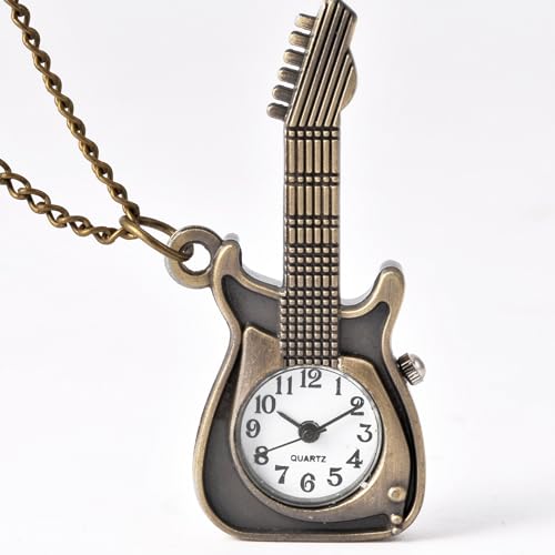 HIFFEY Taschenuhr, kleine Größe, niedliche Gitarrenform, Taschenuhr mit Kette, Geburtstagsgeschenk von HIFFEY