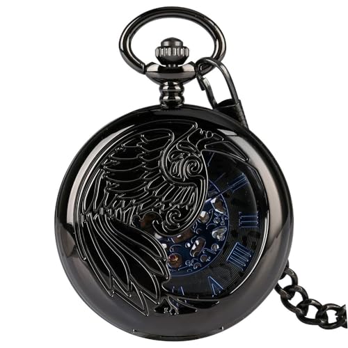 HIFFEY Vintage Schwarze mechanische Taschenuhr männliche Retro-Taschenanhängeruhr mit Kette manuelle Uhr (Color : Blue Dial) von HIFFEY