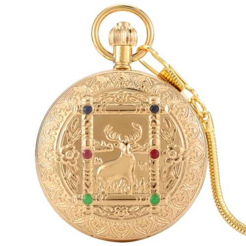 Luxus Gold Kupfer Relief Skulptur automatische mechanische Herren Taschenuhr Taschenkette doppelseitig offene Abdeckung von HIFFEY