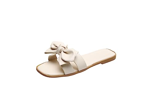 Sommer Nette Bowknot Nicht-Slip Frauen Sandalen Slipper Wohnungen Casual Mode Weibliche Bequeme Strand Im Freien Rutschen(Beige,39) von HIFFEY