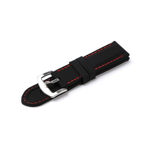 Universelles Silikon-Uhrenarmband, Kautschukband, for Herren und Damen, Sport, schwarzes Uhrenarmband, 20 mm, 22 mm, 24 mm (Color : RED, Size : 20mm) von HIFFEY