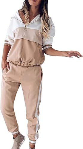 Damen Tracksuit Sportanzug Traingsanzug Jogginganzug Frauen 2 Stück Bekleidungsset Sport Hosen + Kapuzenpullover Fitnessstudio Kapuzenjacke von HIFI7