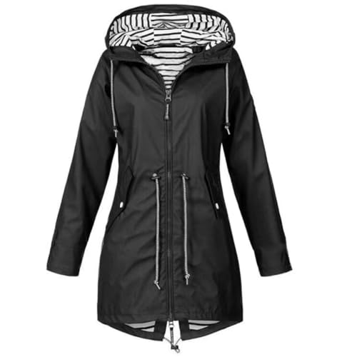 HIFI7 Damen Leichte Wasserdichte Regenjacke Regenmantel Mit Kapuze Wasserdicht Windbreaker Übergangsjacke Atmungsaktiv Mantel (DE/NL/SE/PL, Alphanumerisch, 3XL, Regular, Regular, Schwarz) von HIFI7