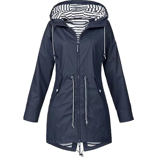 HIFI7 Damen Leichte Wasserdichte Regenjacke Regenmantel Mit Kapuze Wasserdicht Windbreaker Übergangsjacke Atmungsaktiv Mantel (DE/NL/SE/PL, Alphanumerisch, 4XL, Regular, Regular, Marineblau) von HIFI7