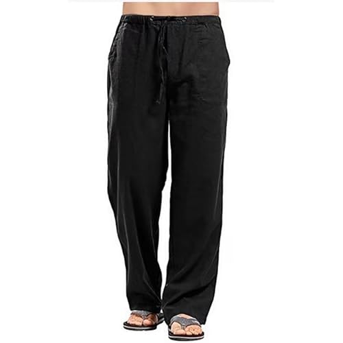 HIFI7 Herren-Hosen Leinenhose Lang Leicht Sommerhose Freizeithose für Männer Strandhose (DE/NL/SE/PL, Alphanumerisch, XL, Regular, Regular, Schwarz) von HIFI7