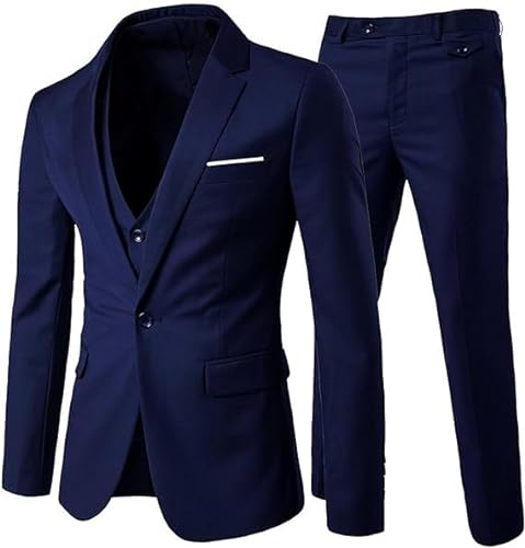 Herren Business-Anzug Hosen-Set 3-Teilig Sakko Hose Weste (DE/NL/SE/PL, Alphanumerisch, 3XL, Regular, Regular, Marineblau) von HIFI7