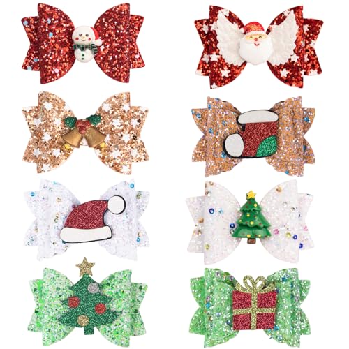 4 Stück Weihnachten Haarspangen Mädchen, Glitter Weihnachts Haarschmuck Hair Bow Haarclips Haar Accessoires für Kinder Mädchen Weihnachtsfeier Festival (4 Stück-B) von Hifot