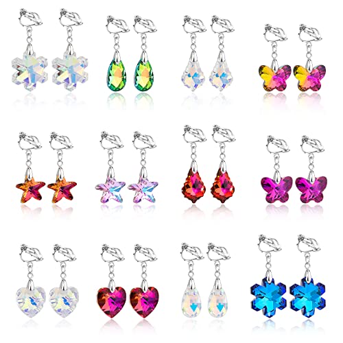 HIFOT 12 Paar Clip Ohrringe Mädchen Damen, Silber Baumeln Kristall Ohrclips Hypoallergen Ohne Ohrlöcher Sets Schmuck Geschenk HIFOT 12 Paar Clip Ohrringe Mädchen Damen, Silber Baumeln Kristall Ohrclips Hypoallergen Ohne Ohrlöcher Sets Schmuck Geschenk von Hifot