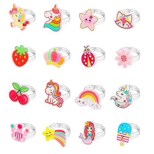 Hifot 16 Stück Kinderringe Set Mädchen, Verstellbare Ringe Meerjungfrau Einhorn Ring Schmuck Set, Prinzessin Dress up Party Favors Ring von Hifot