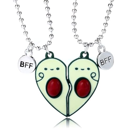 Hifot 2 Stück Halskette Damen Silber Freundschaftskette, Bff Ketten für 2 Mädchen, Kette Herz Anhänger, Avocado Halskette Lang für Frauen Freundin Geschenk Personalisierter Schmuck von Hifot