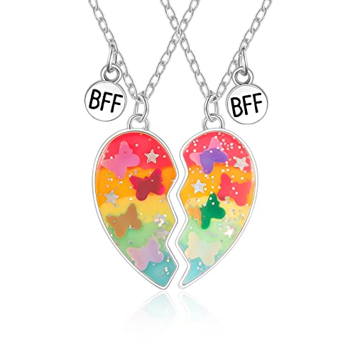 Hifot 2 Stück Halskette Damen Silber Freundschaftskette, Bff Ketten für 2 Mädchen, Schmetterling Kette Herz Anhänger, Modeschmuck Halskette für Freundin Geschenk Personalisierter Schmuck von Hifot