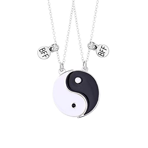 Hifot 2 Stück Halskette Damen Silber Freundschaftskette, Bff Ketten für 2 Mädchen, Yin Yang Halskette Anhänger, Runde Halskette Lang für Frauen Freundin Geschenk Personalisierter Schmuck von Hifot