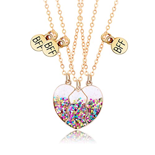 Hifot 3 Stück Halskette Damen Gold Freundschaftskette, Bff Ketten für 3 Mädchen, Bunte Kette Herz Anhänger Pailletten, Modeschmuck Halskette für Freundin Geschenk Personalisierter Schmuck von Hifot