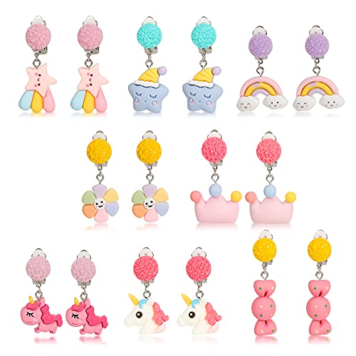 HIFOT Clip Ohrringe Mädchen 8 Paare, Einhorn Regenbogen Ohrclips Set Prinzessin Dress Up Ohrring für Kinder Schmuck Zubehör von Hifot