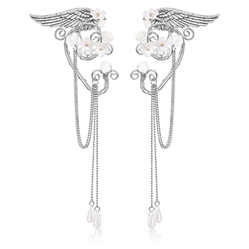 HIFOT Elfen Ohrringe für Damen Silber, Flügel Elfen Ohren Manschette Ohrclips Damen Ohne Ohrlöcher Perlen Blume Ohrringe Engelsflügel für Elben Kostüm Feenkostüme Frauen Halloween Cosplay HIFOT Elfen Ohrringe für Damen Silber, Flügel Elfen Ohren Manschette Ohrclips Damen Ohne Ohrlöcher Perlen Blume Ohrringe Engelsflügel für Elben Kostüm Feenkostüme Frauen Halloween Cosplay von Hifot