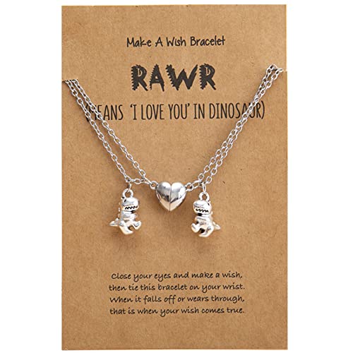 Hifot Halskette Damen Silber Freundschaftskette, Bff Ketten für 2 Mädchen Jungen, Herz Dinosaurier Kette Anhänger, Tier Herz Halskette Lang für Frauen Freundin Geschenk Personalisierter Schmuck von Hifot