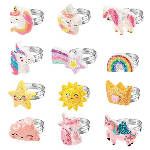 Hifot 12 Stück Kinderringe Mädchen, Süße Einhorn Verstellbar Kinder Ringe Set, Prinzessin Ring Schmuck Set für Kinder Geburtstag Kindertag Party Favors Mitgebsel von Hifot