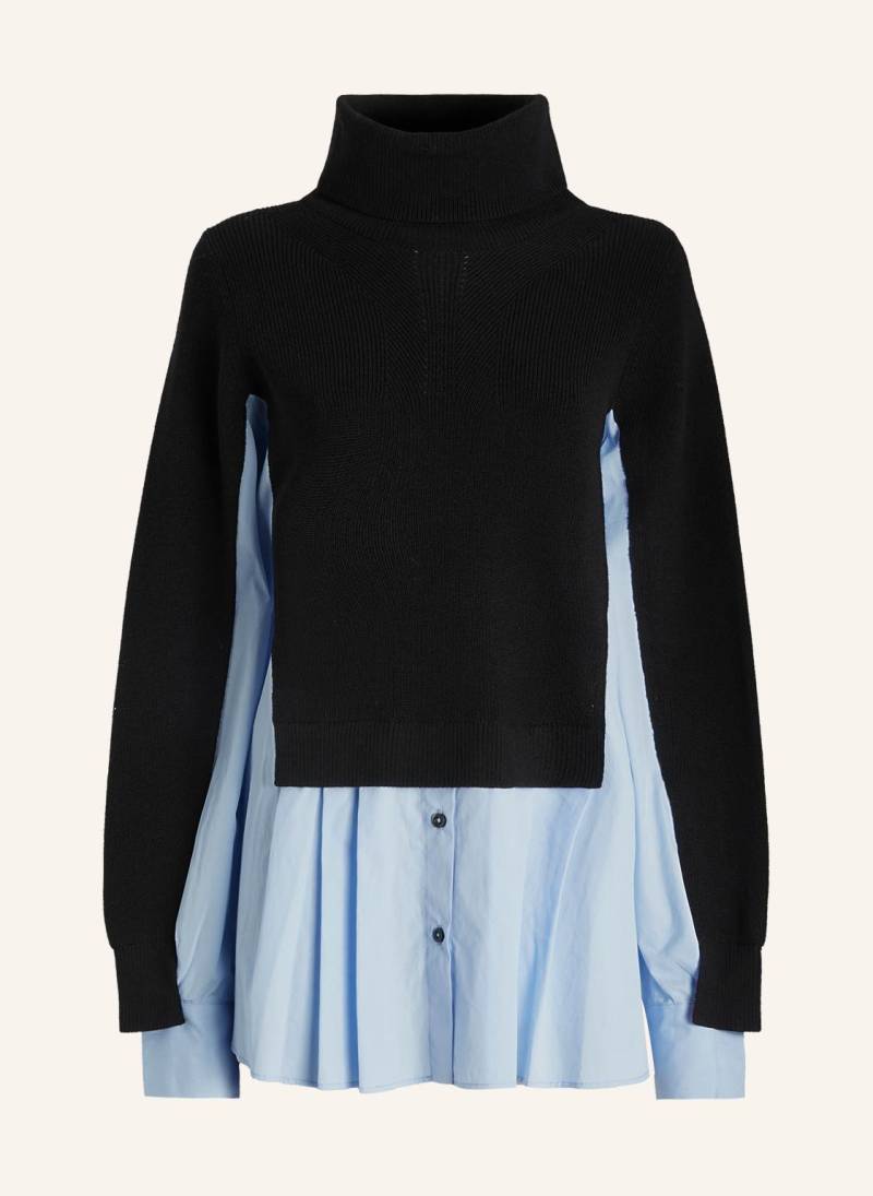 High Rollkragenpullover Heart-Bit Im Materialmix blau von HIGH
