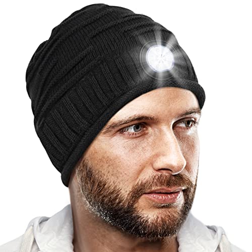 HIGHEVER Mütze mit LED Licht, 3 Modi - für Männer Papa Weihnachten Mütze, Kreative Geschenke für Angeln Läufer, Geburtstag Geschenkideen, Schwarz, Einheitsgröße von HIGHEVER