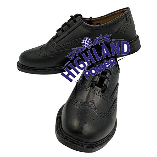 Ghillie Brogues schottische Kilt-Schuhe, Ghillie Brogues Leder, Größen 39 bis 47, Schwarz - Schwarz - Größe: 42 2/3 EU von HIGHLANDPOWER