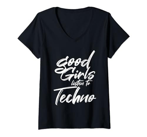 Damen Good Girls listen to Techno Hardtekk Tekk Rave T-Shirt mit V-Ausschnitt von HIGHTKK MUSIC