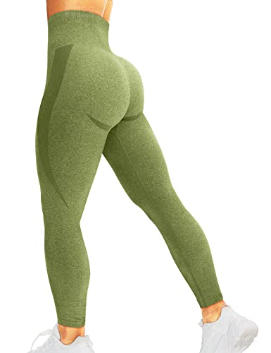 HIGORUN Nahtlose Damen-Leggings, Smile Contour, hohe Taille, Workout, Fitnessstudio, Yogahose, #1 Avocadogrün, S von HIGORUN