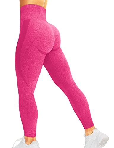 HIGORUN Nahtlose Damen-Leggings, Smile Contour, hohe Taille, Workout, Fitnessstudio, Yogahose, #1 Karminrot, M von HIGORUN