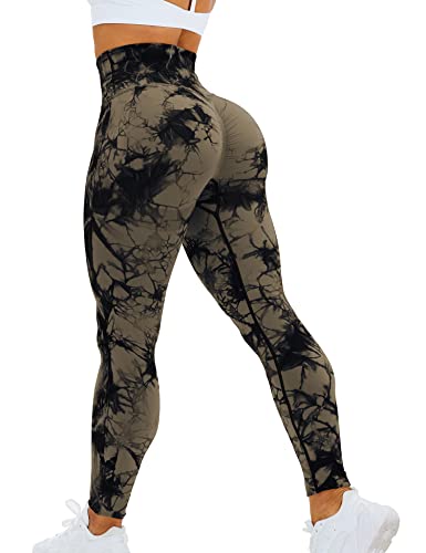 HIGORUN Tie Dye Workout Nahtlose Leggings für Frauen Hohe Taille Fitnessstudio Leggings Yogahose, #0 Braun, S von HIGORUN