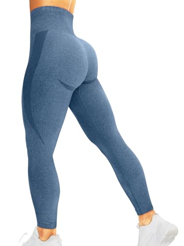 Higorun, nahtlose Leggings für Damen mit Smile-Kontur, hoher Taille – ideal für Fitness, Gym und Yoga, Dunkelblau, X-Groß von HIGORUN