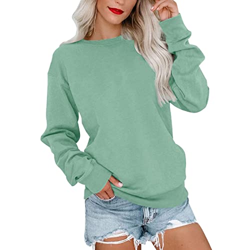 Damen Langarm Pullover Top Rundhals Sweatshirt Nette Gradient Pullover Bluse Oberteil Loose Casual Pullover Sweater Herbst Winter Sweatshirts (Green-a, L) von HIGOU