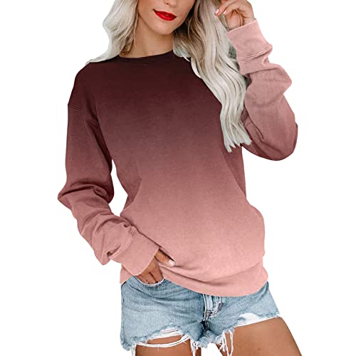 Damen Sweatshirt Langarm Rundhals Pullover Tops Locker Casual Herbst Winter Sweatshirts Bluse Oberteil Streetwear Frauen Sweatshirt Pullover (H-b, S) von HIGOU