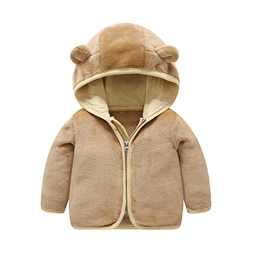 HIGOU Kinder Baby Mädchen Jungen Fleecejacken Kleinkind Winter Reißverschluss Verdicken Outwear Bear Ears Kapuze Mantel Winddicht Warme Fleece Oberbekleidung(Brown-c,18-24 Months) von HIGOU