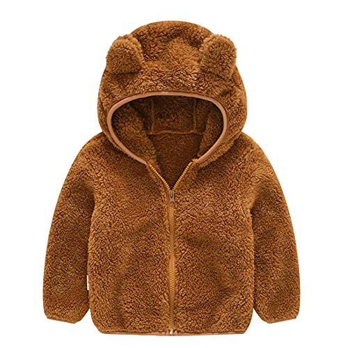 HIGOU Kinder Baby Mädchen Jungen Fleecejacken Kleinkind Winter Reißverschluss Verdicken Outwear Bear Ears Kapuze Mantel Winddicht Warme Fleece Oberbekleidung(Coffee-a,2-3 Years) von HIGOU