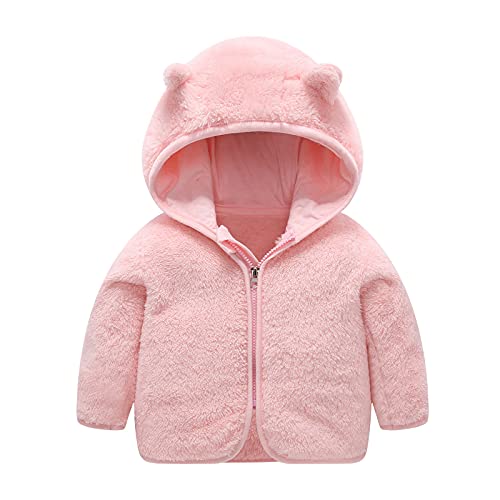 HIGOU Kinder Baby Mädchen Jungen Fleecejacken Kleinkind Winter Reißverschluss Verdicken Outwear Bear Ears Kapuze Mantel Winddicht Warme Fleece Oberbekleidung(Pink-c,3-4 Years) von HIGOU