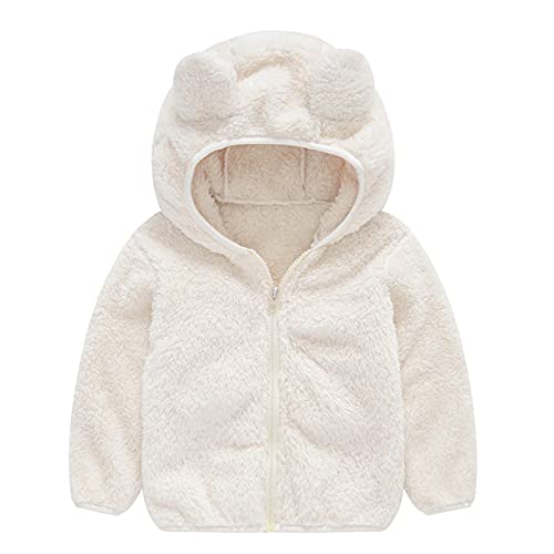 HIGOU Kinder Baby Mädchen Jungen Fleecejacken Kleinkind Winter Reißverschluss Verdicken Outwear Bear Ears Kapuze Mantel Winddicht Warme Fleece Oberbekleidung(White-a,3-4 Years) von HIGOU